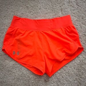 Under Armour NEON Orange HeatGear Speedpocket Running Shorts | Size Small
